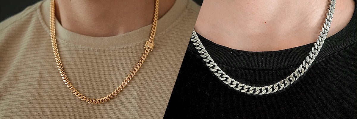 gold 6mm Cuban Link chain and 7mm silver Cuban Link chain