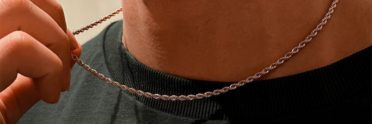 gold rope chain on neck