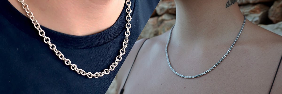 gold cable chain and silver rope chain
