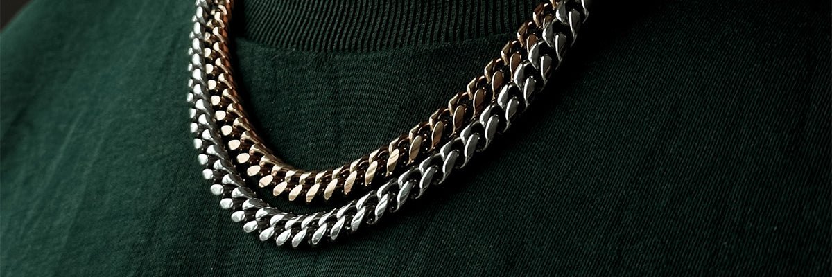 gold and silver 8mm Cuban Link chains