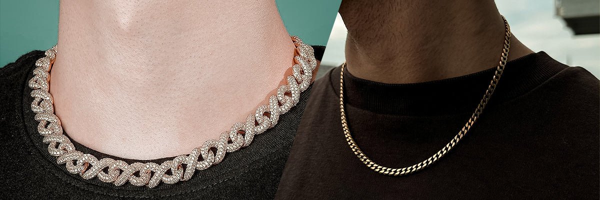 gold infinity link chain and Cuban Link chain