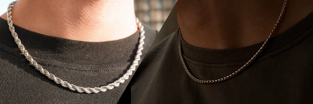 5mm silver rope chain and 3mm gold wheat chain