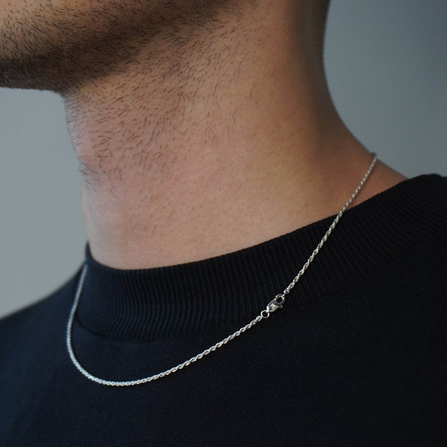 925 sterling silver rope chain on neck