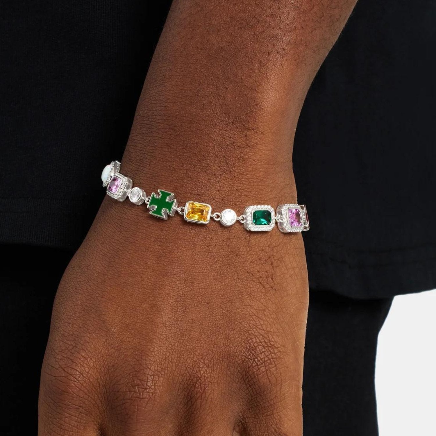 multi gemstone bracelet on wrist