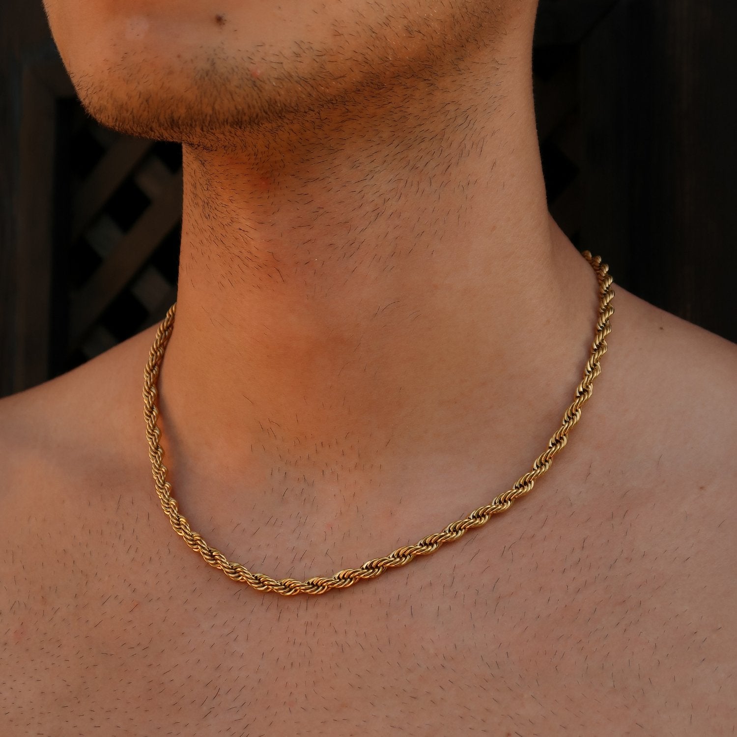 5mm gold rope chain on neck