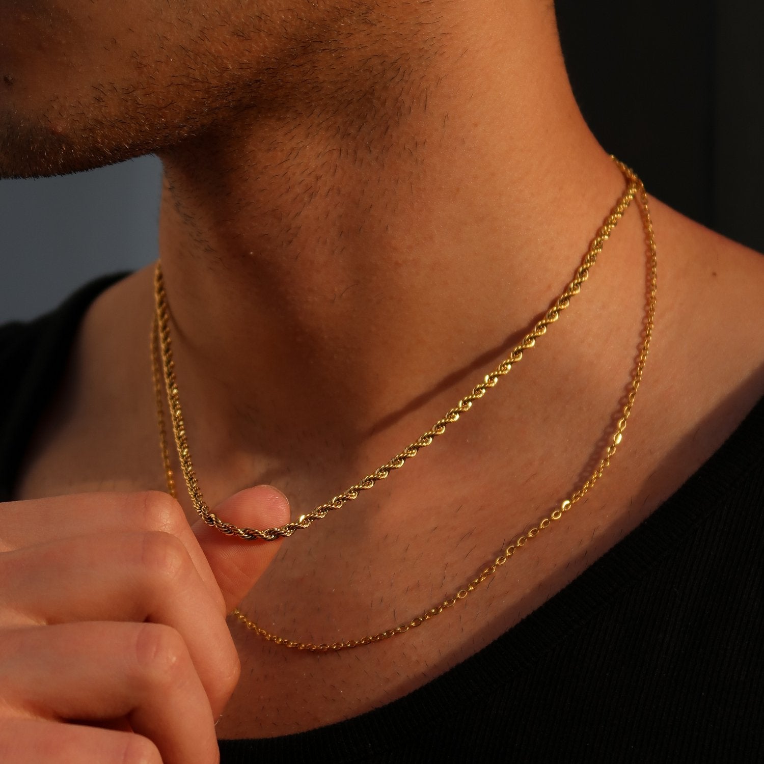 3mm gold rope chain on neck